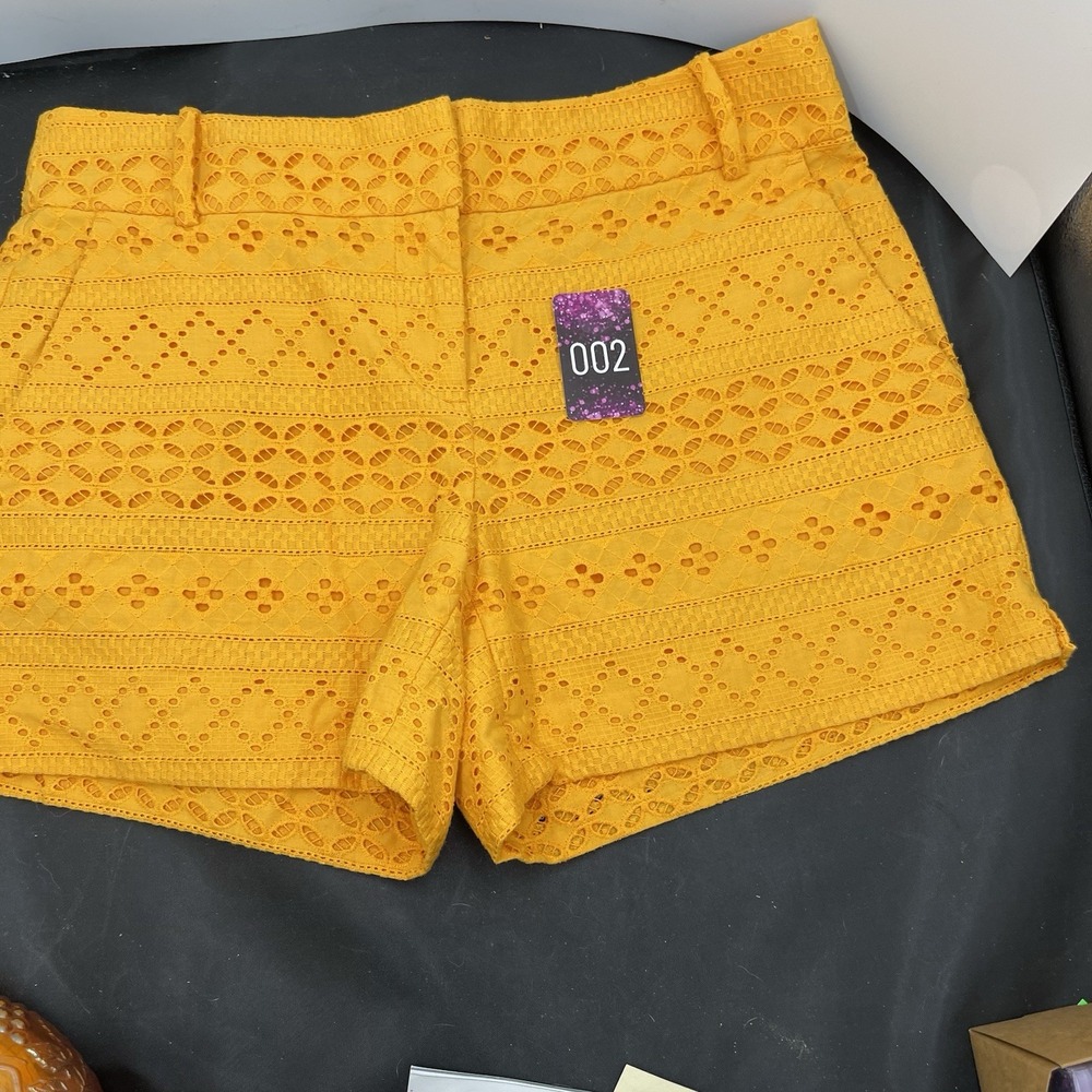 Riviera Mustard Yellow Eyelet Crochet Shorts - Picture 2 of 8